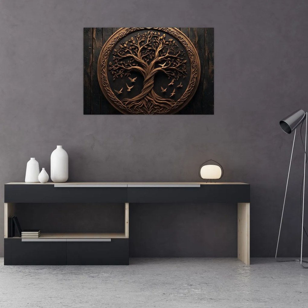 Kép – Fából készült életfa (90x60 cm)