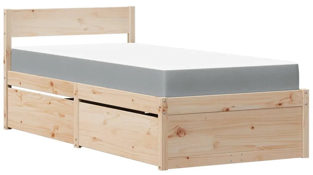 tömör fenyőfa ágykeret fiókokkal és matraccal l 100 x 200 cm