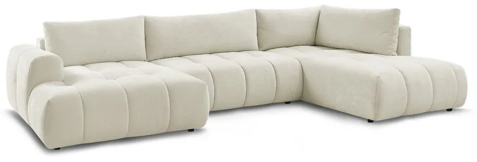 Bézs kinyitható-tárolóhelyes sarokkanapé (jobb oldali-U alakú) Fuji – Bobochic Paris