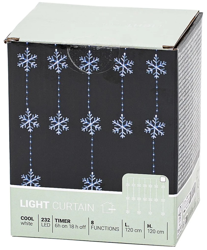 Kültéri fényfüzér Snowflakes, 120x120cm, LED,hideg fehér, időzítő, 8 funkció, elemes, 120 cm