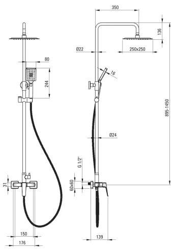 Deante NQL_N4XM - BLUR fekete zuhanyszett keverőcsappal