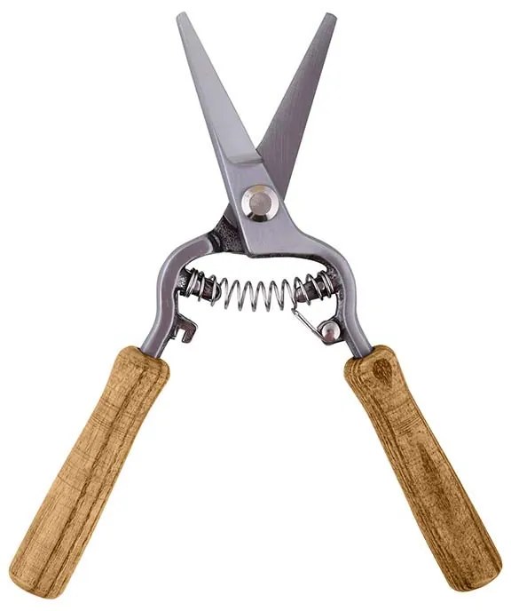 Acél metszőolló, kőrisfa nyéllel, 21,5 cm