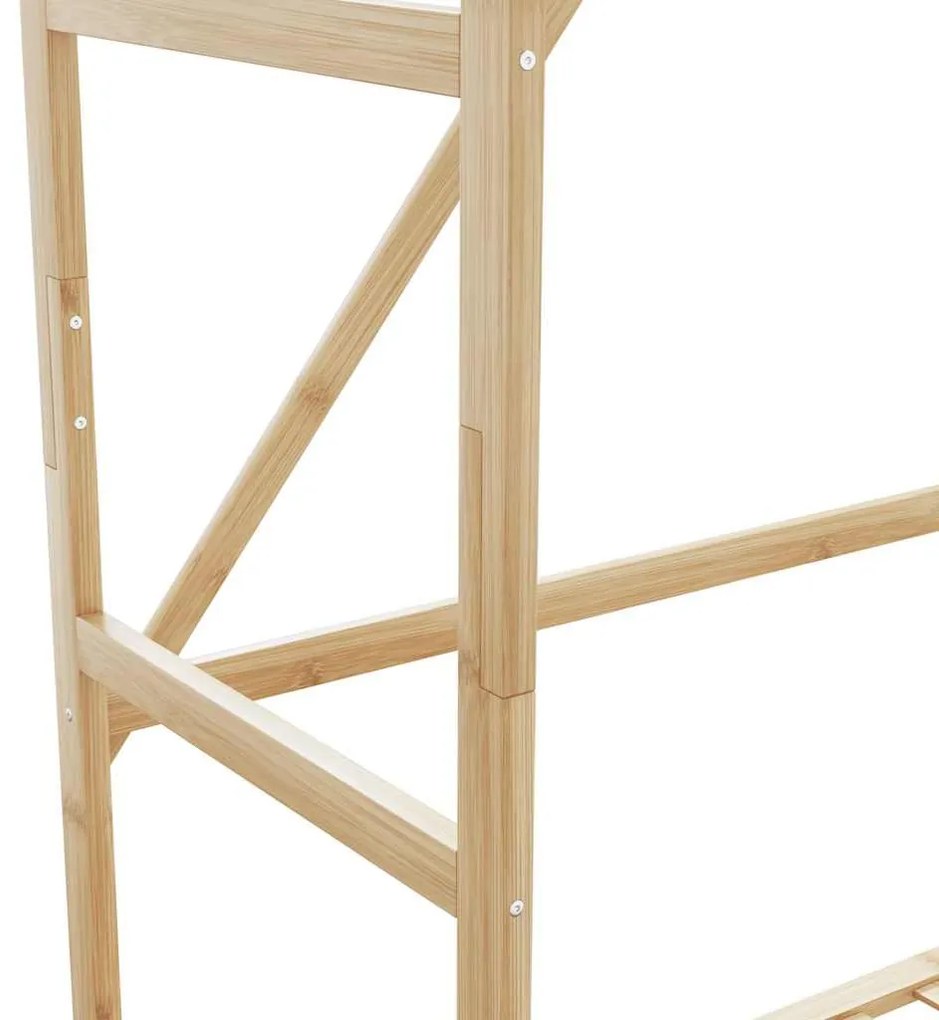 bambusz ruhaállvány polcokkal és kerekekkel 110x40x180 cm