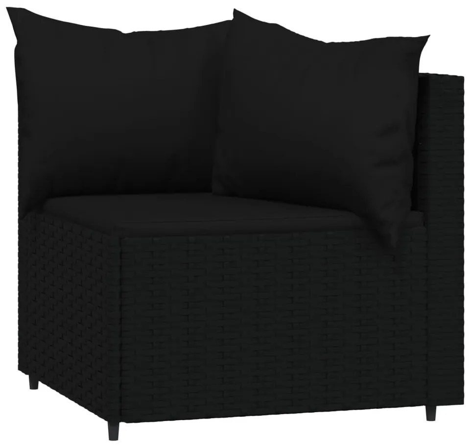 2 db fekete polyrattan kerti sarokkanapé párnákkal