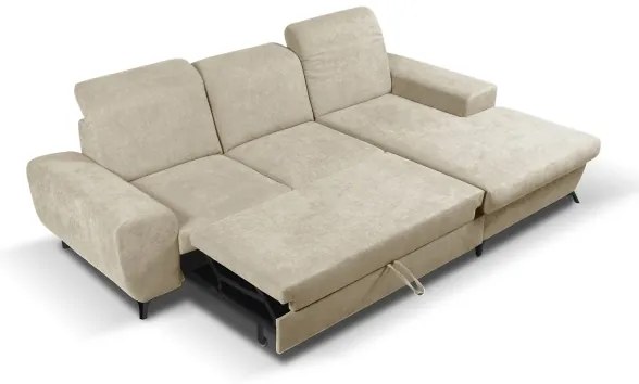 ALTA jobb oldali L-alakú ággyá nyitható kárpitozott sarokkanapé tárolóhellyel, bézs