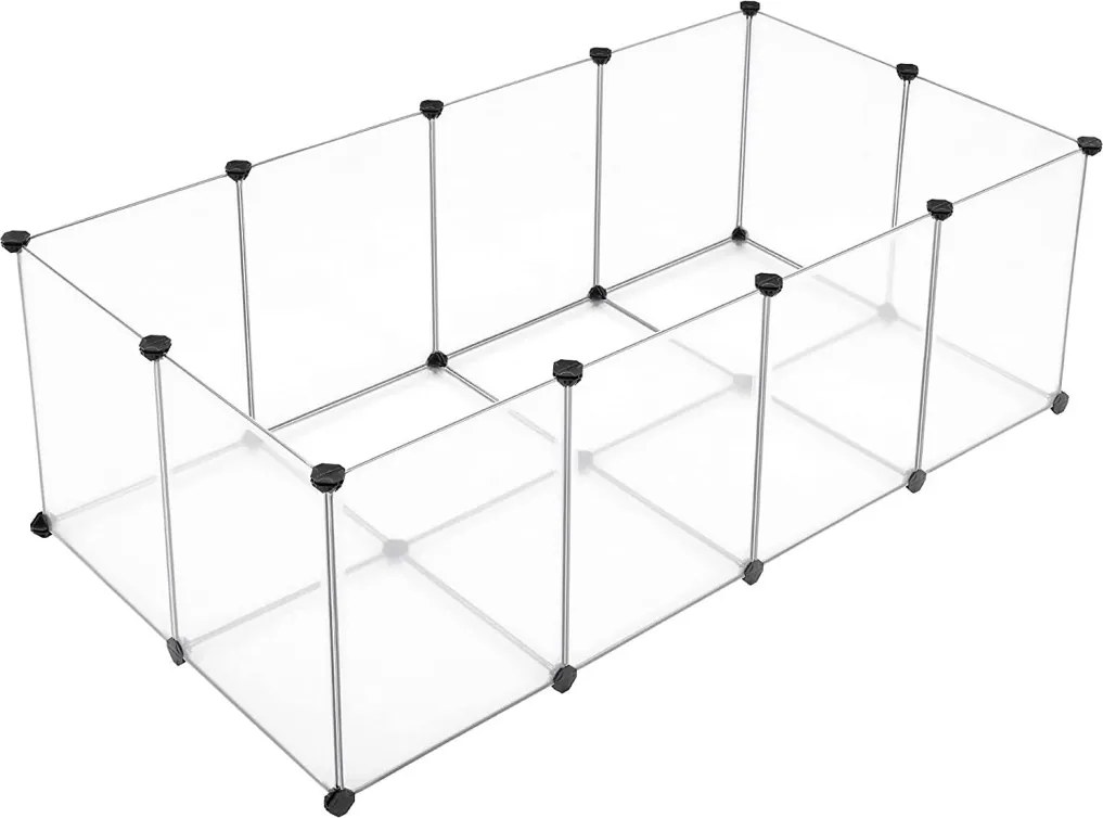 Ketrec háziállatoknak műanyag átlátszó elemekkel, fehér 143x73x46cm