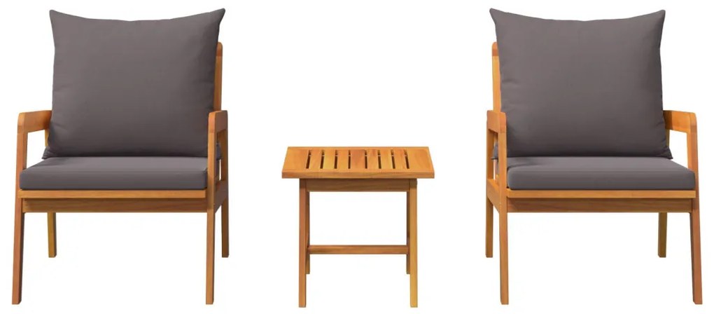 3 részes bistró szett párnákkal, tömör akácfából