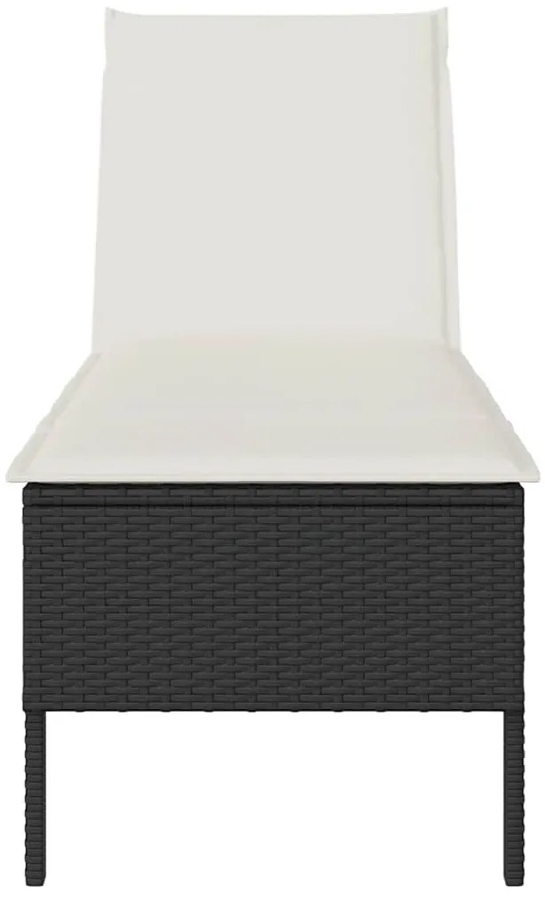 Fekete polyrattan napozóágy párnával 55x200x44 cm