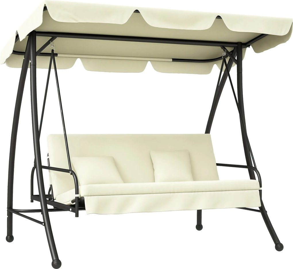 Outsunny 2 az 1-ben Hollywood Hintaszék Reclining Funkcióval, 3 Fős Kerti Hintaszék Állítható Napernyővel, Hintapad Max. 240 kg-ig, Kerti Fotel Kerthe