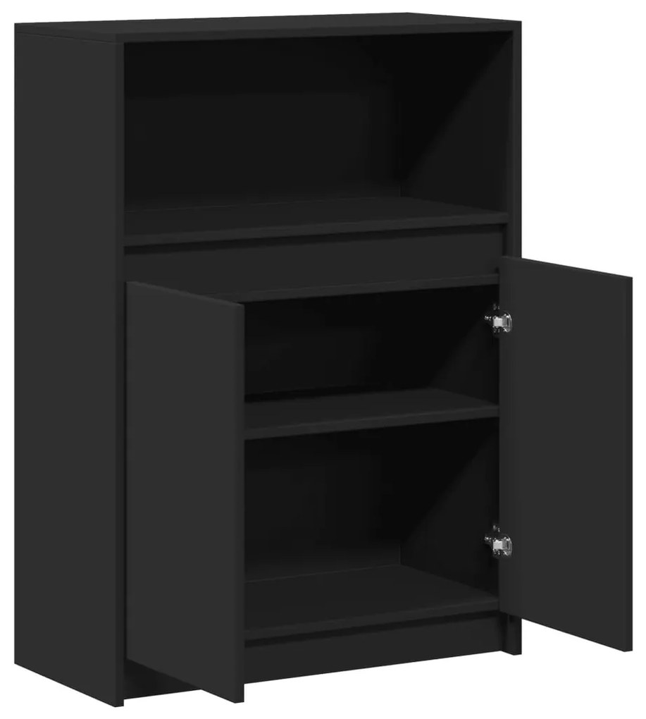fekete szerelt fa tálalószekrény LED-del 72 x 34 x 100 cm