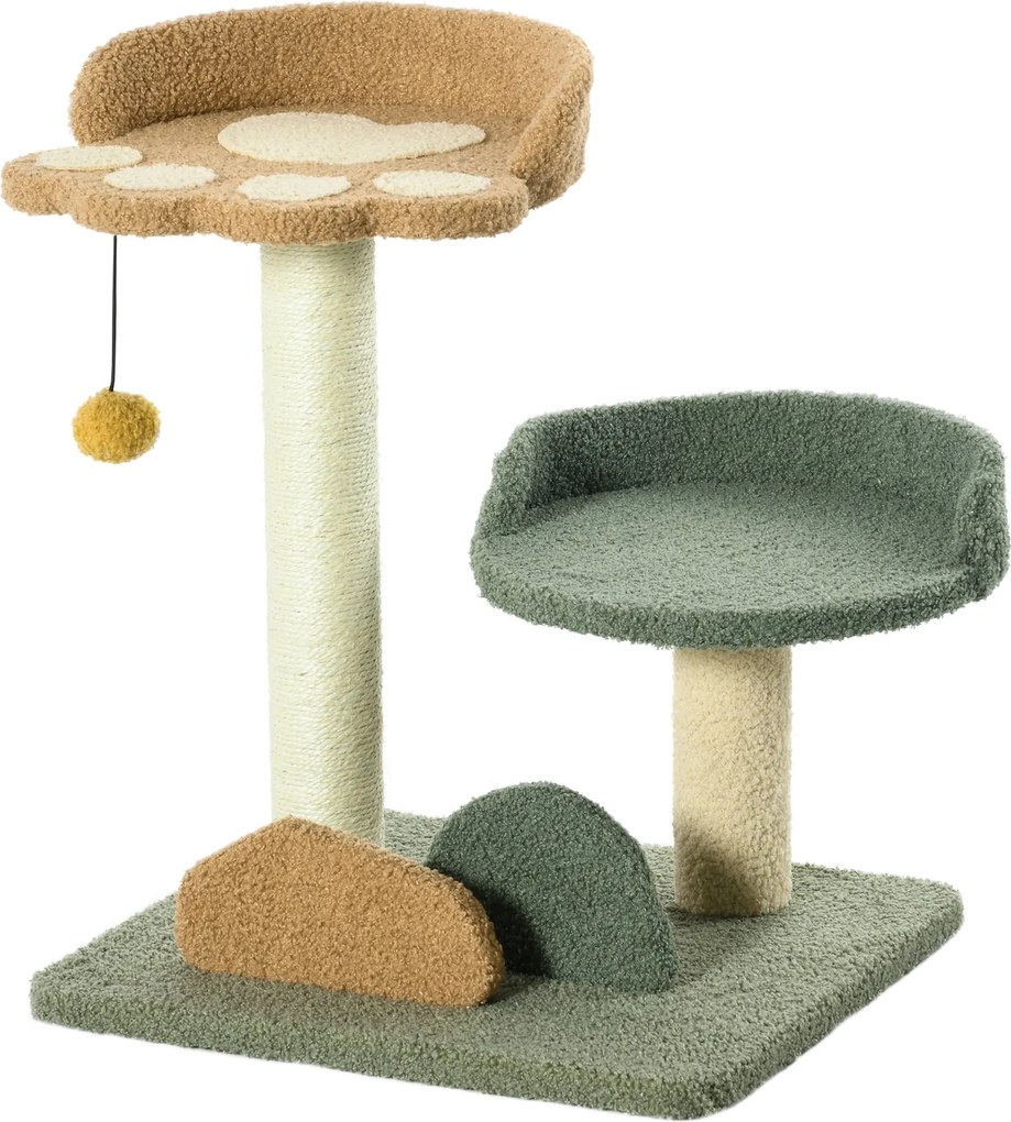 PawHut Macska Fa Kicsi, 52 cm-es Macska Kaparófa Mászófa 2 Szinttel, Kaparóoszlop Játékballal, Macska Bútor, Kicsi Kaparófa 5 kg alatti Macskák számár