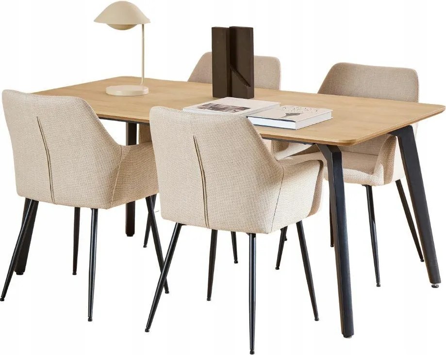 Étkezőgarnitúra téglalap alakú asztal 4 székkel áramvonalas ülőfelülettel Bézs