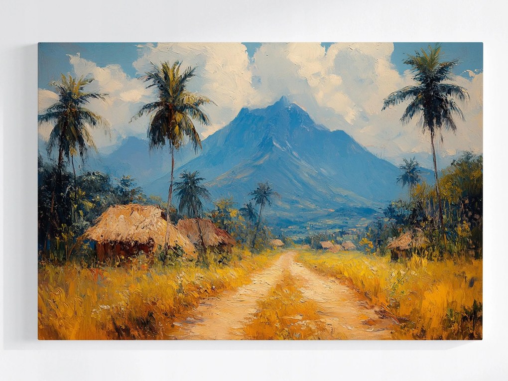 Poszter Afrika Falu Kunyhók Pálmafák Hegyi Út 120x80
