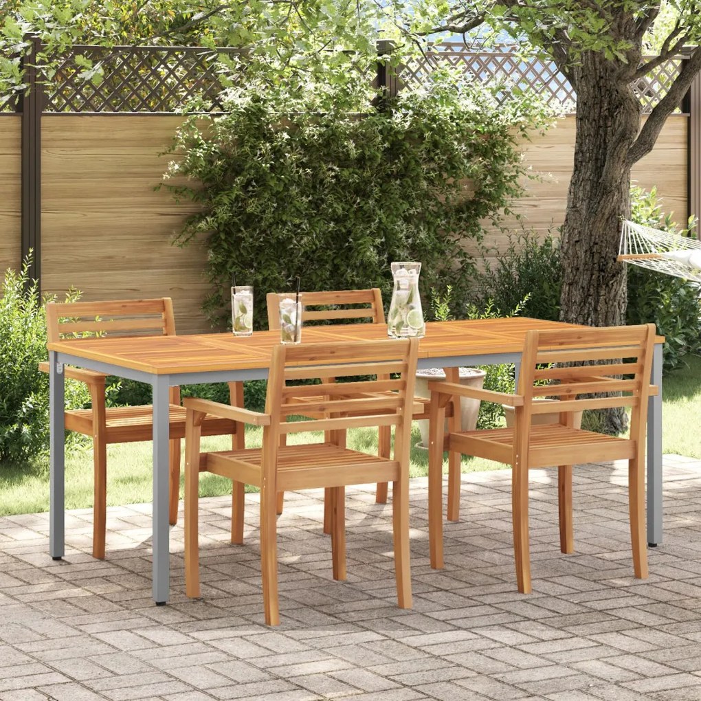 Kertasztal 200x90x75 cm Tömör Akácfa és Fém