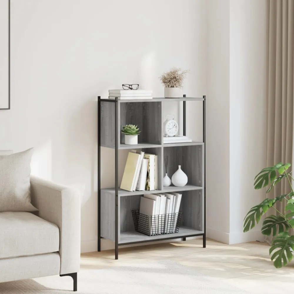 szürke sonoma színű szerelt fa könyvespolc 72x28x109 cm