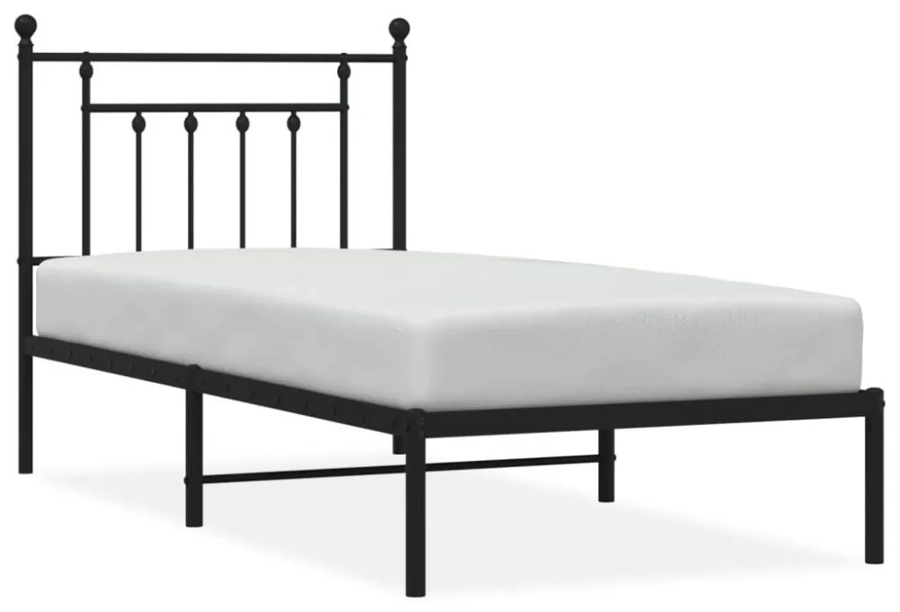 fekete fém ágykeret fejtámlával 90 x 200 cm
