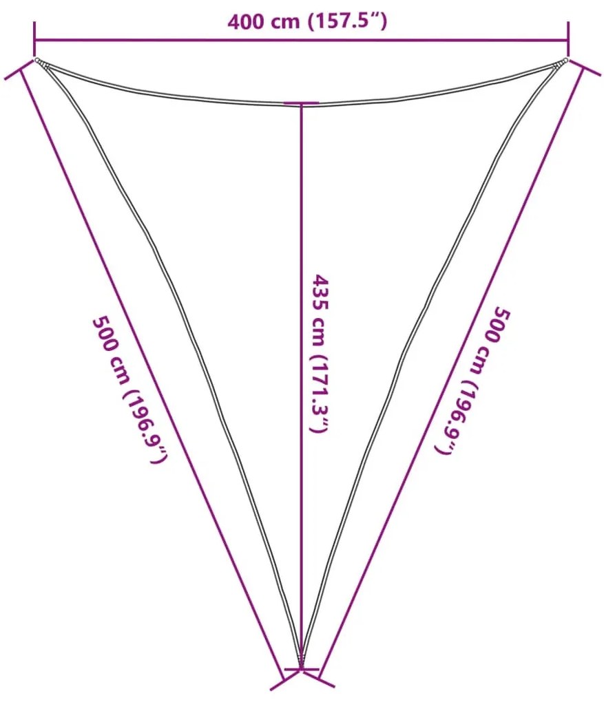 világosszürke háromszög alakú HDPE napvitorla 160 g/m² 4x5x5 m