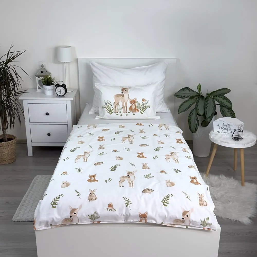Fehér-barna pamut gyerek ágyneműhuzat babaágyhoz 100x135 cm Forest Animals – Jerry Fabrics