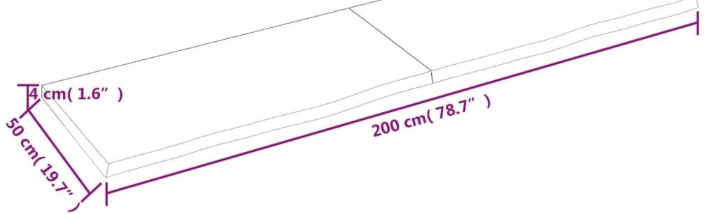 sötétbarna kezelt tömör tölgyfa asztallap 200x50x(2-4) cm