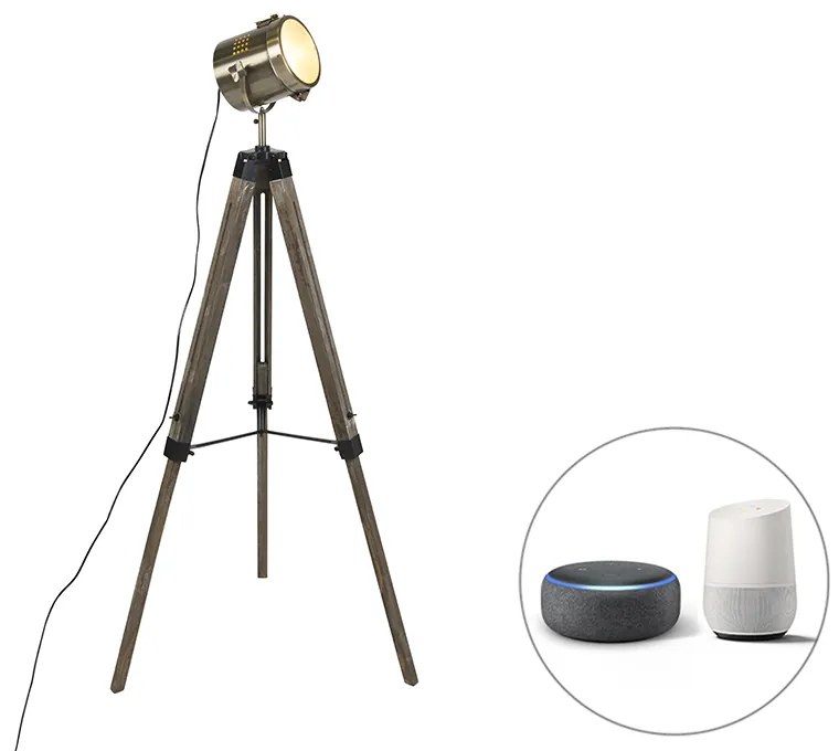 Okos állólámpa állványon fa, stúdió spotlámpával, Wifi-vel B35 - Braha