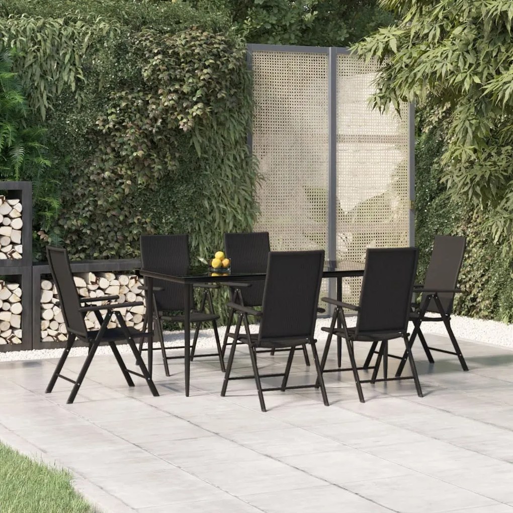 7 részes fekete polyrattan kerti étkezőgarnitúra