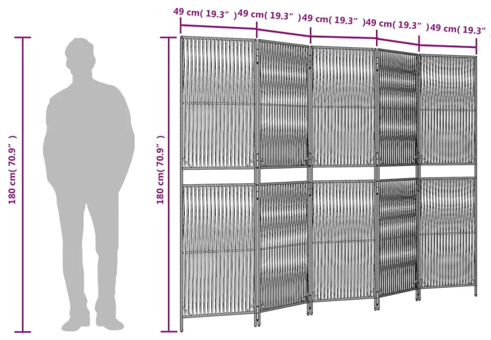 szürke 5-paneles polyrattan térelválasztó