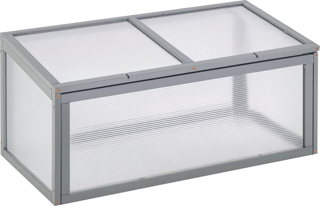 Outsunny Hidegkeret Fa és Polikarbonát Üvegház 90 x 46 x 40 cm Időjárásálló Hidegkeret Doboz Kerti Növényágyhoz Szürke | Aosom