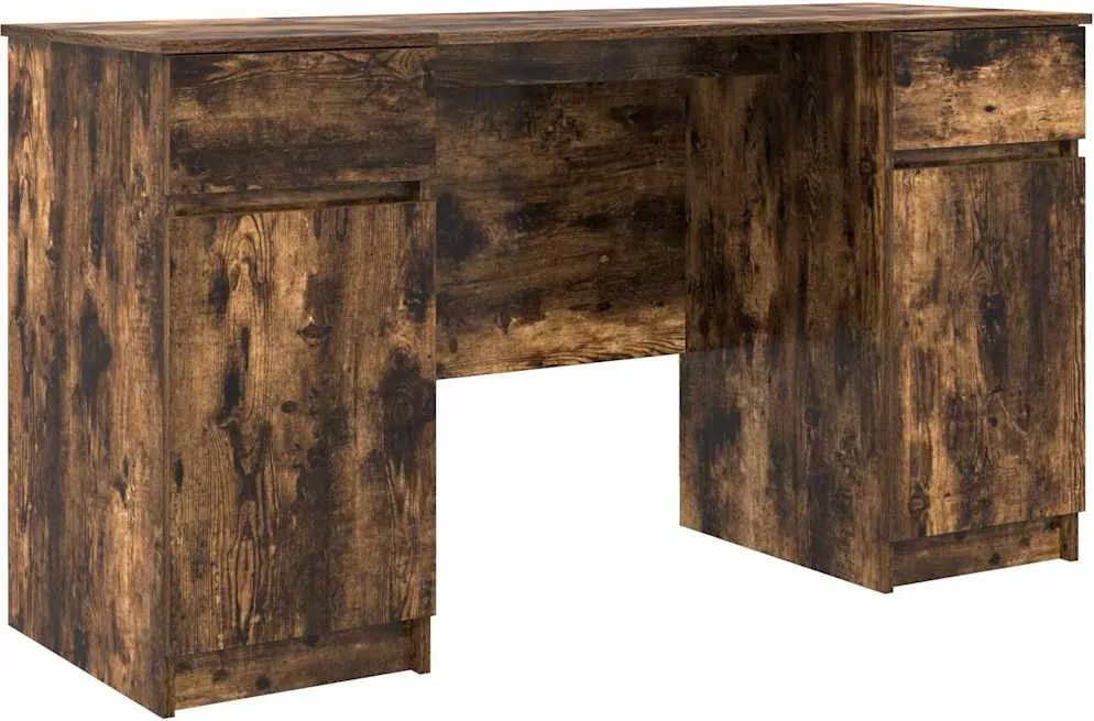 vidaXL Asztal fiókkal polcokkal Füstölt tölgy 140 x 49 x 76 cm Faanyag