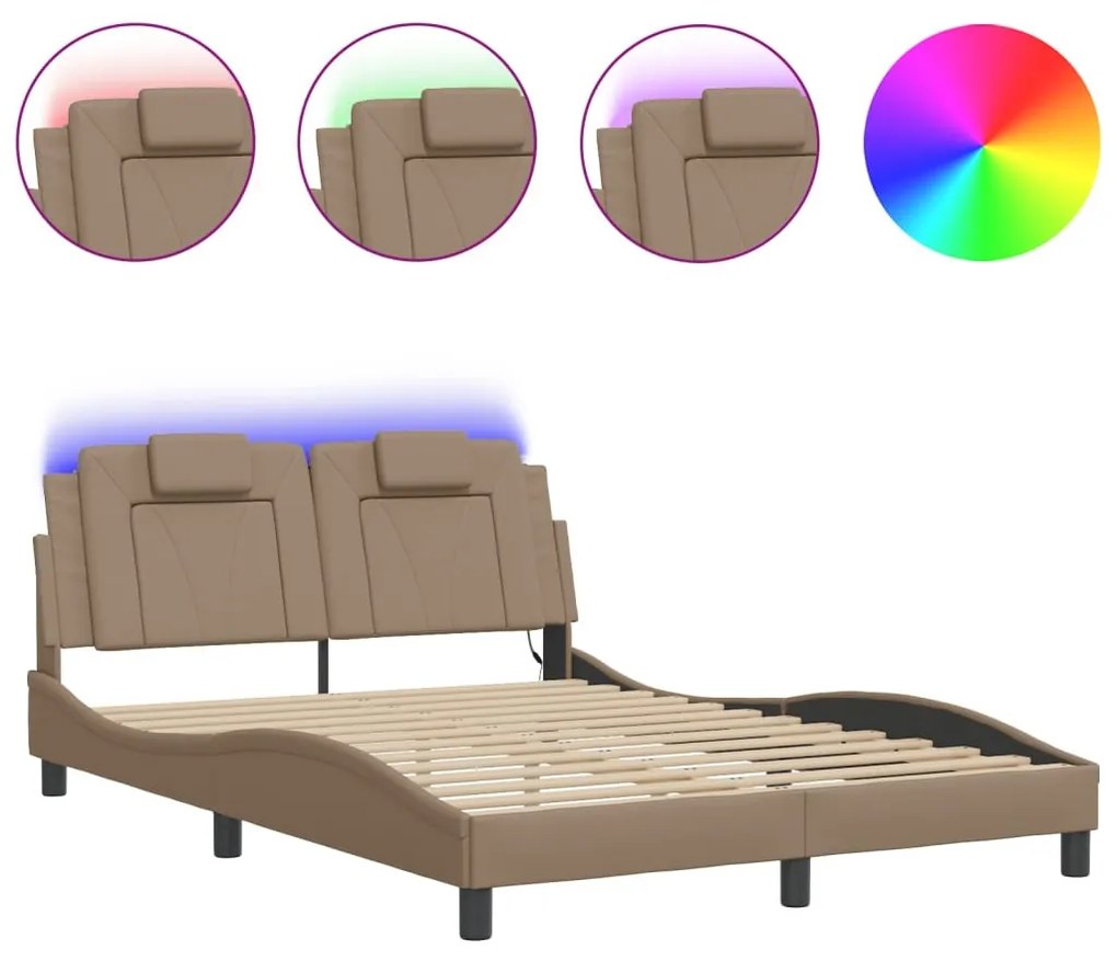 cappuccino színű ágykeret Viana LED-ekkel matrac nélkül 140x190 cm