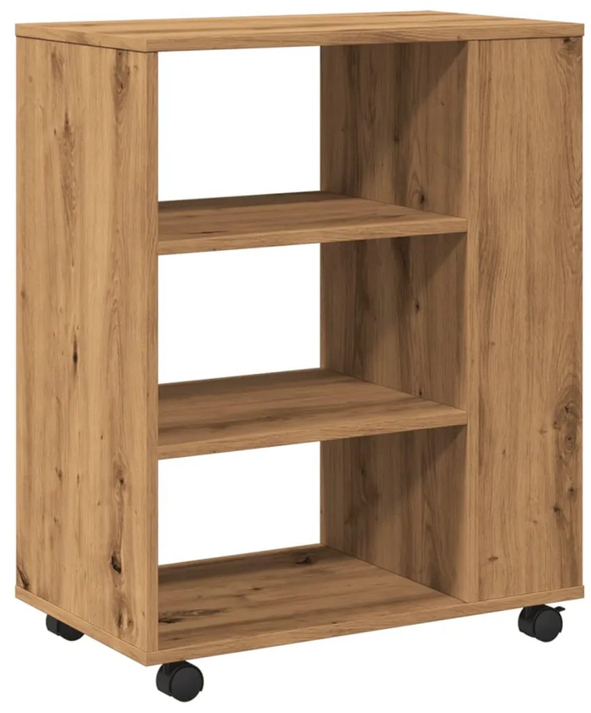 kézműves tölgy színű szerelt fa kerekes szekrény 60 x 35 x 75cm