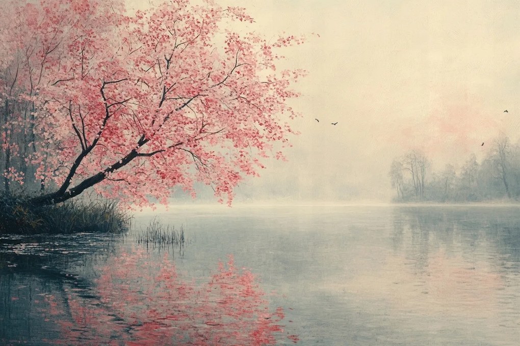 Vászonkép Canvas Tájkép Víz Tó Fa Virágok Tavasz 120x80