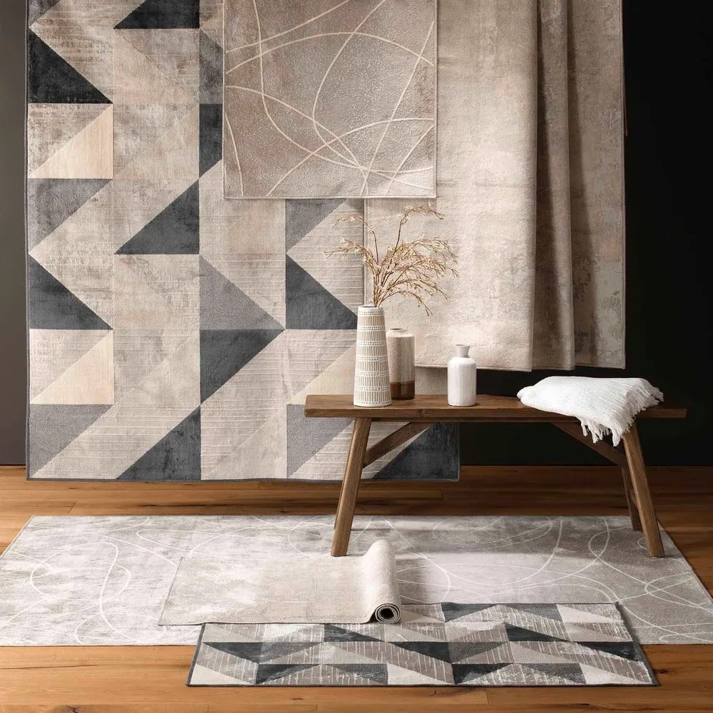 Szürke-bézs pamutkeverék szőnyeg 140x200 cm Graphic – douceur d'intérieur