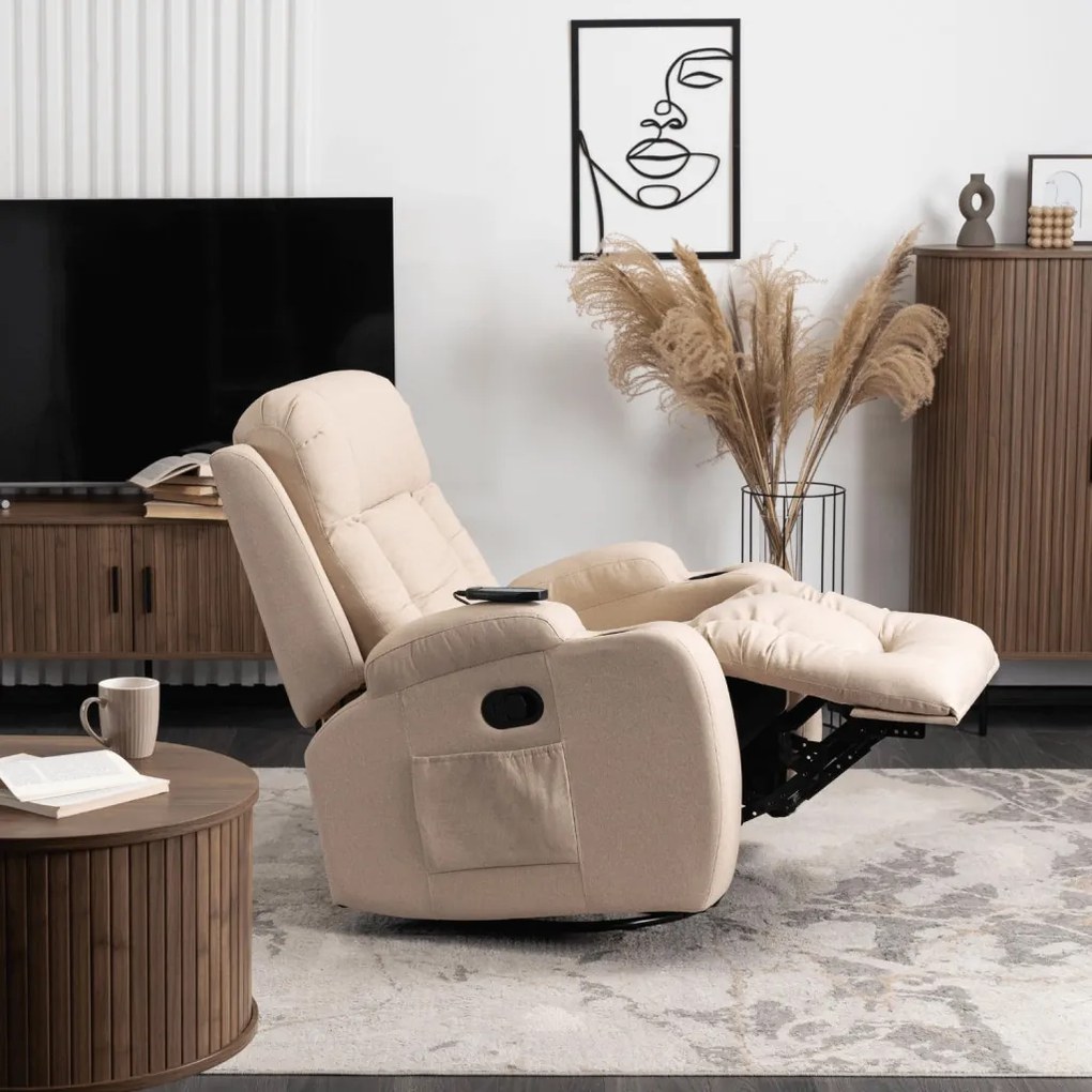Elektromosan Vezérelhető Masszázsfunkciós Relaxfotel Bézs Szövet Kárpittal. BOX 2
