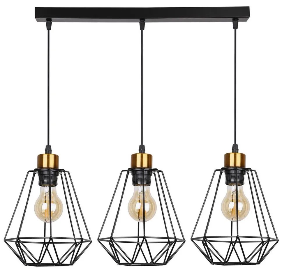 Csillár zsinóron PRIMO 3xE27/60W/230V fekete/arany