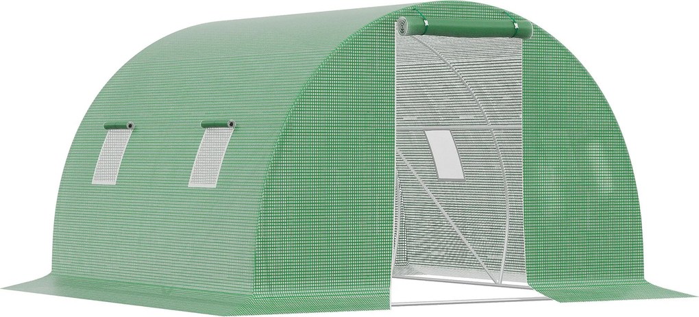 Outsunny Polytunnel Könnyen Beléphető Üvegház 3 x 3 m Zöldház 4 Ablakkal Növényi Fagyvédelem Acélcső Sötét Zöld | Aosom