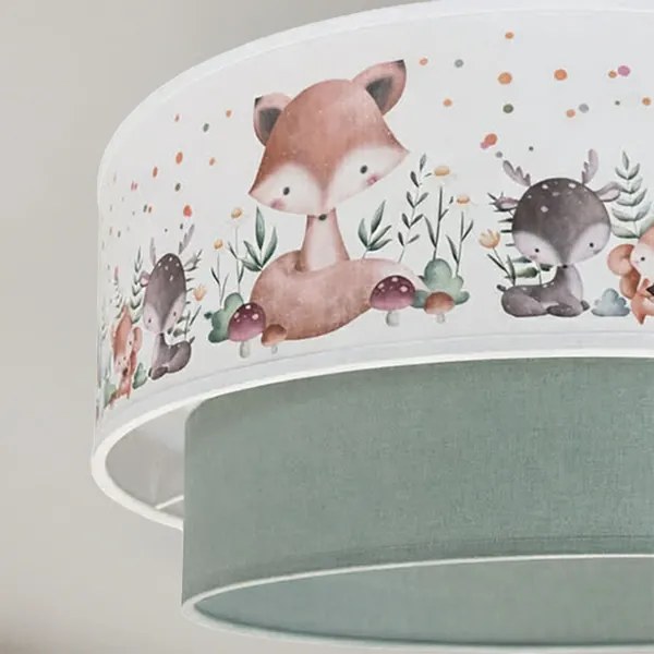 Brilagi-LED gyerek felületre szerelhető csillár BOBO 1xE27/60W/230V, átm. 40 cm, fehér/zöld/állatmintás