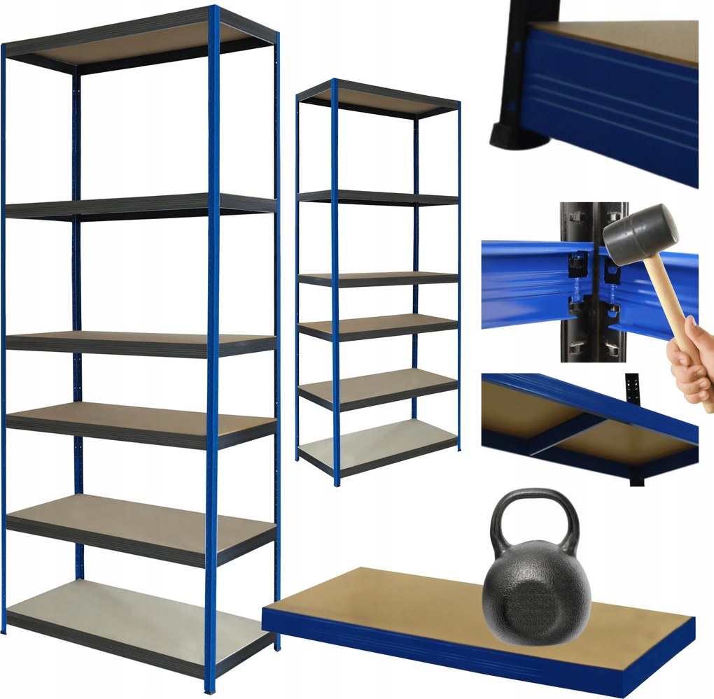 Tárolószekrény fém állvány Helios 213x90x30cm 6Px175kg Tömör Kék