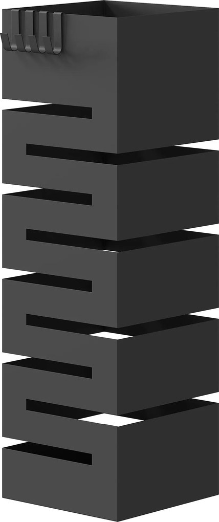 HOMCOM fém esernyőtartó, négyzetes, levehető csepegőtálcával és 4 akasztóval, előszobába, 15,5 x 15,5 x 49 cm, fekete | Aosom