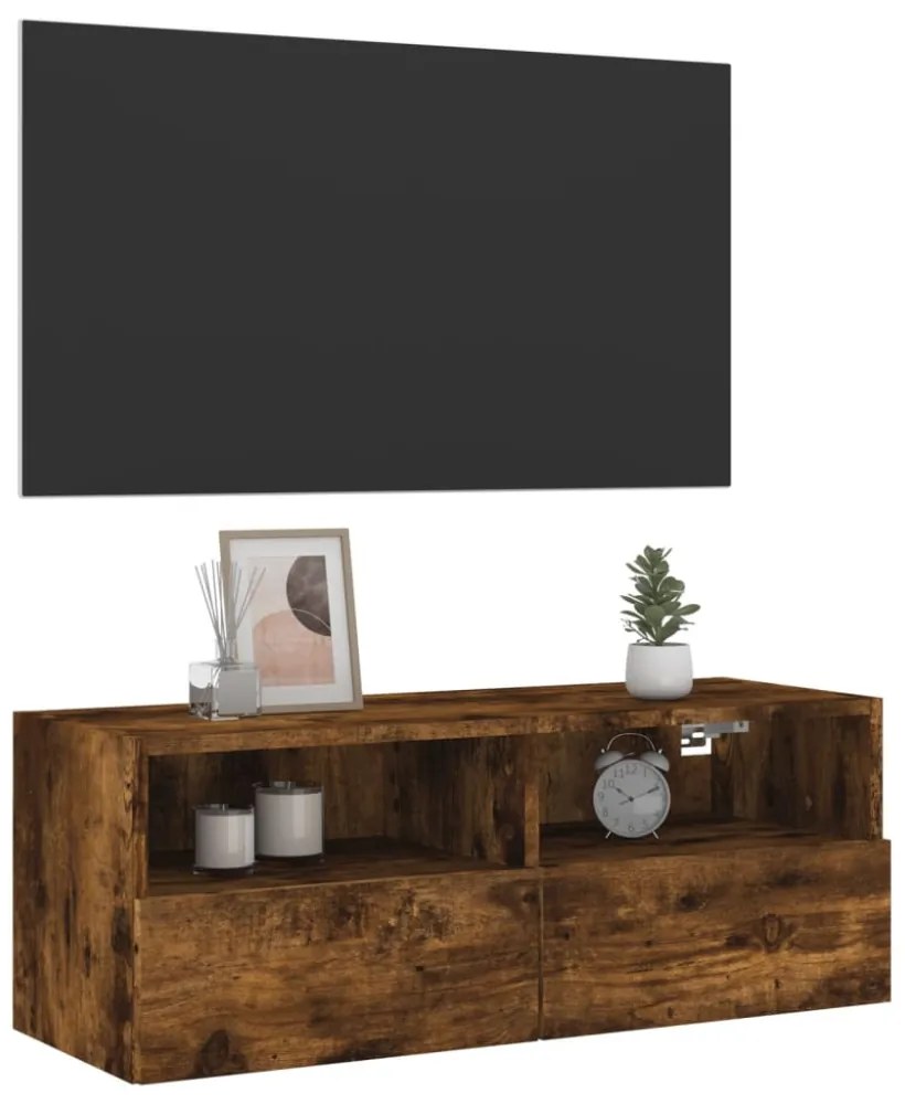 füstös tölgy színű szerelt fa fali TV-szekrény 80 x 30 x 30 cm