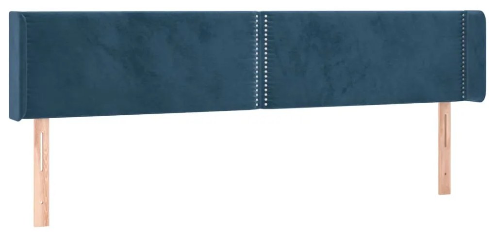 sötétkék bársony szárnyas fejtámla 163x16x78/88 cm