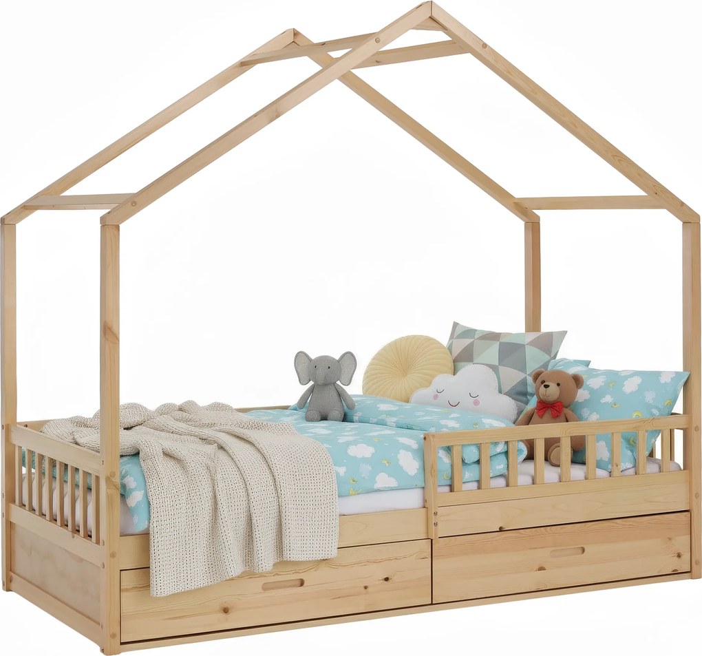 Montessori ágy, 90x200, természetes, tömör, BIANKA