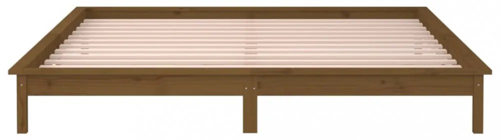 mézbarna tömör fa ágykeret LED-világítással 140 x 200 cm