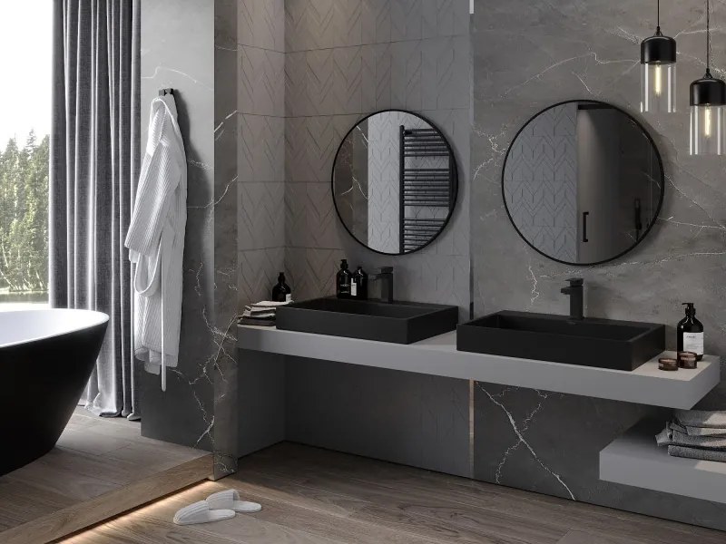 Mexen Loft kerek fürdőszobai tükör 70 cm, fekete keret - 9850-070-070-000-70