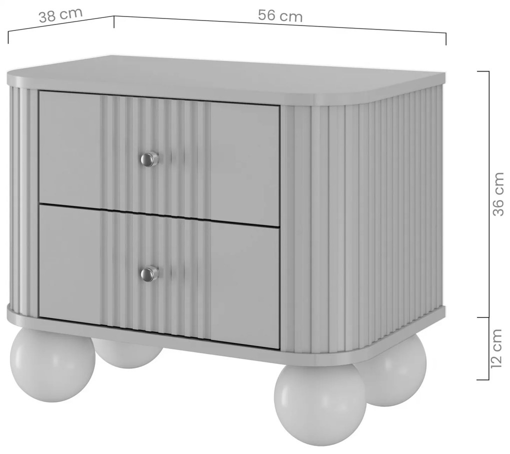Vesper éjjeliszekrény szett 56 cm - kasmír / dió / arany fogantyúk / gömb alakú lábak