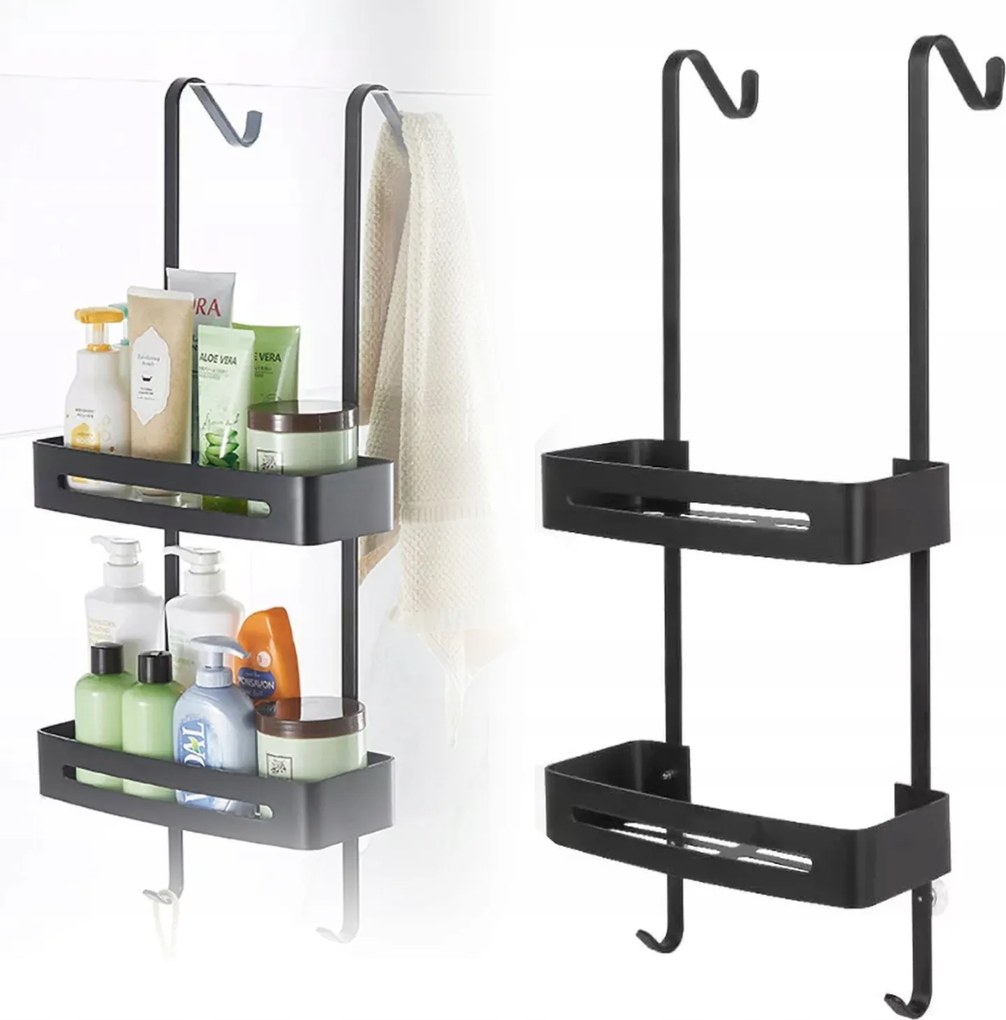 Fürdőszobai Polc zuhany alatt fürdőszoba akasztós-rozsdamentes acél-fekete