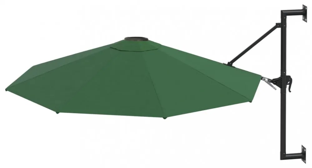 zöld falra szerelhető napernyő fémrúddal 300 cm