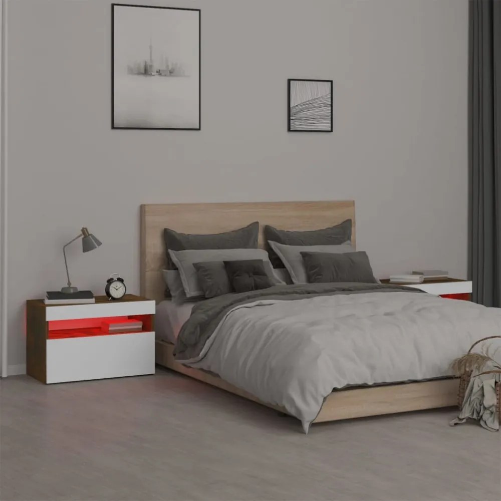 2 db füstös tölgy színű éjjeliszekrény LED-ekkel 60x35x40 cm