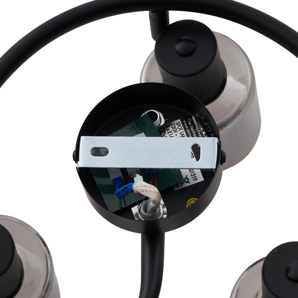 Modern mennyezeti lámpa fekete füstüveg spirállal 3-lámpás - Cilin