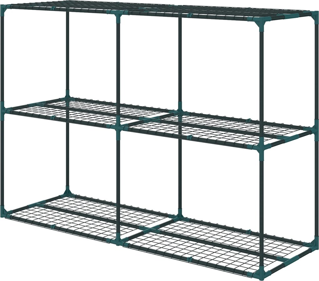 Outsunny 3-rétegű növénytartó állvány beltérre és kültérre — acél, masszív csereptartó teraszra, kertbe és erkélyre, sötétzöld | Aosom