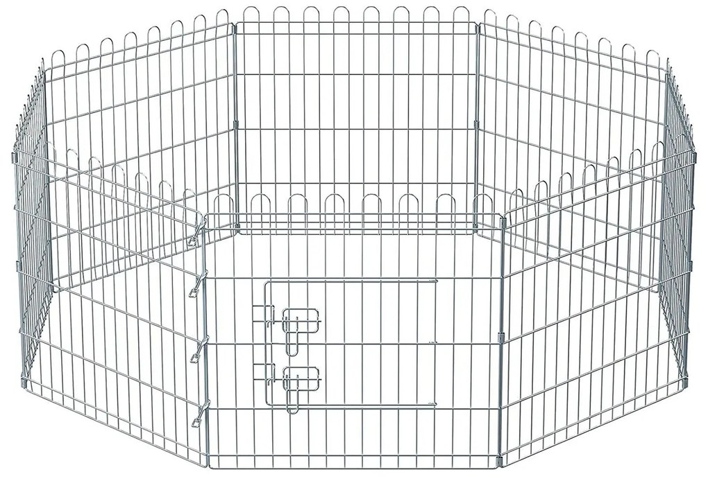 Kutya kennel, kutyaketrec, 61 cm magas, összecsukható kifutó 8 paneles, ezüst | VASHOME